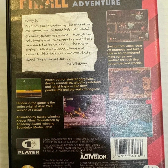 Pitfall: The Mayan Adventure Sega Genesis Tested And Works Game Case And Manual - Picture 2 of 6